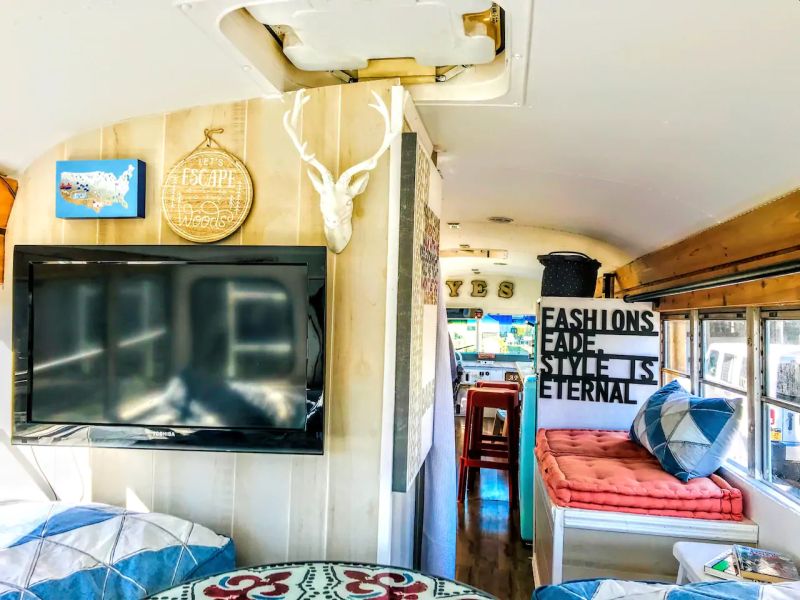 Apt84 is School bus Transformed into Tiny house on Wheels hosts Tours, Events and Weddings