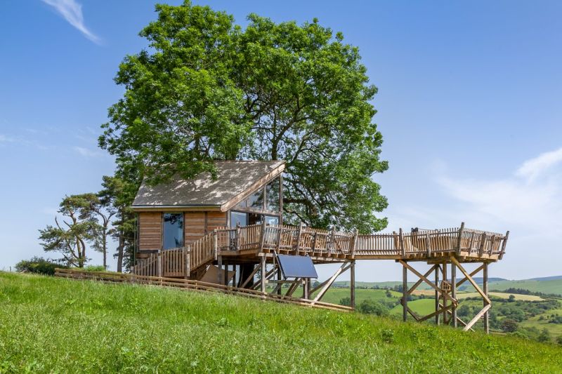 Cadwollen’s Treehouse is one of the vacation rentals available at the Squirrel's Nest Treehouse retreat located on a working family farm in Powys, Mid Wales, UK. 