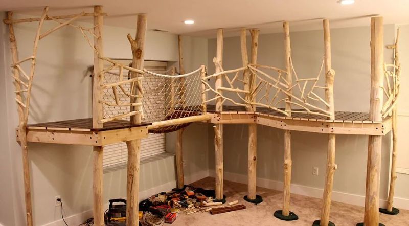 Dad Builds Amazing Indoor Treehouse for His Kids 