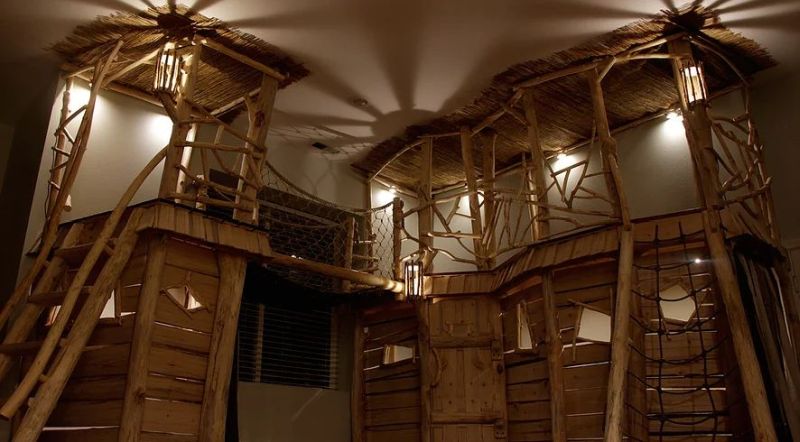 Dad Builds Amazing Indoor Treehouse for His Kids 