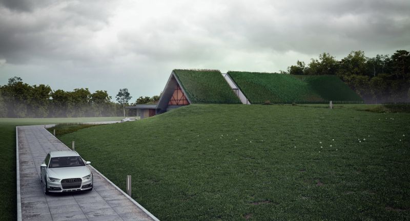 This Green-Roofed House in Warmia, Poland Blends into Surroundings 
