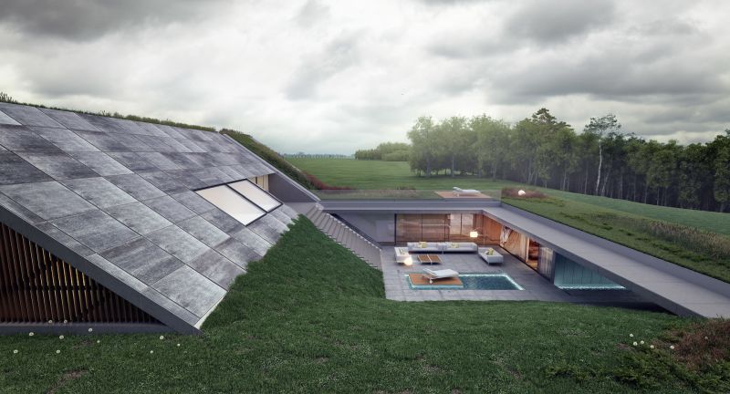 This Green-Roofed House in Warmia, Poland Blends into Surroundings 