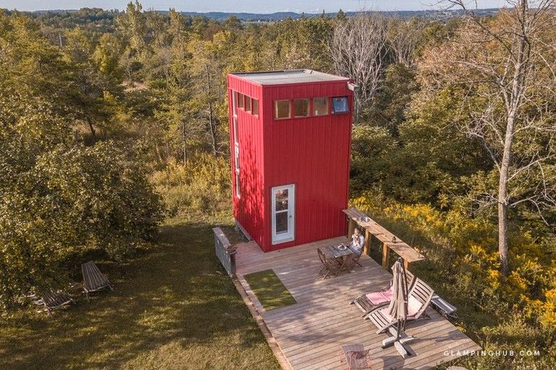 This Tiny House Rental in Ontario Looks Like a Vertically Placed Shipping Container