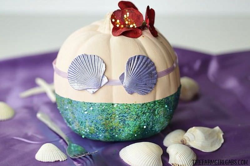 Disney-inspired mermaid painted pumpkin