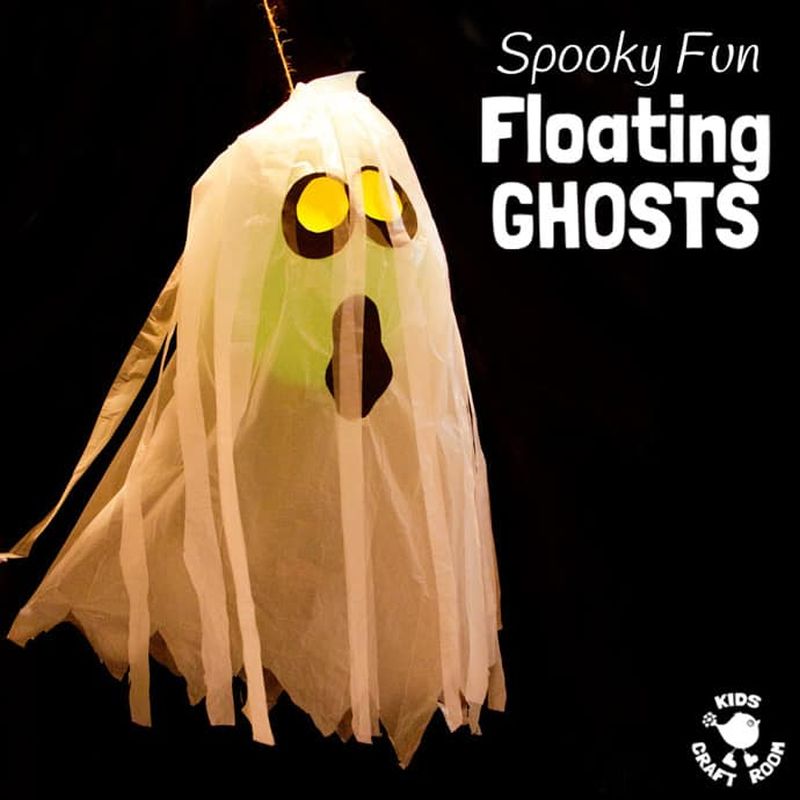 Paper cup floating ghost Halloween craft for kids 