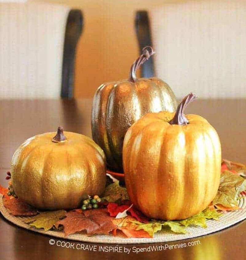 Gold painted pumpkin décor