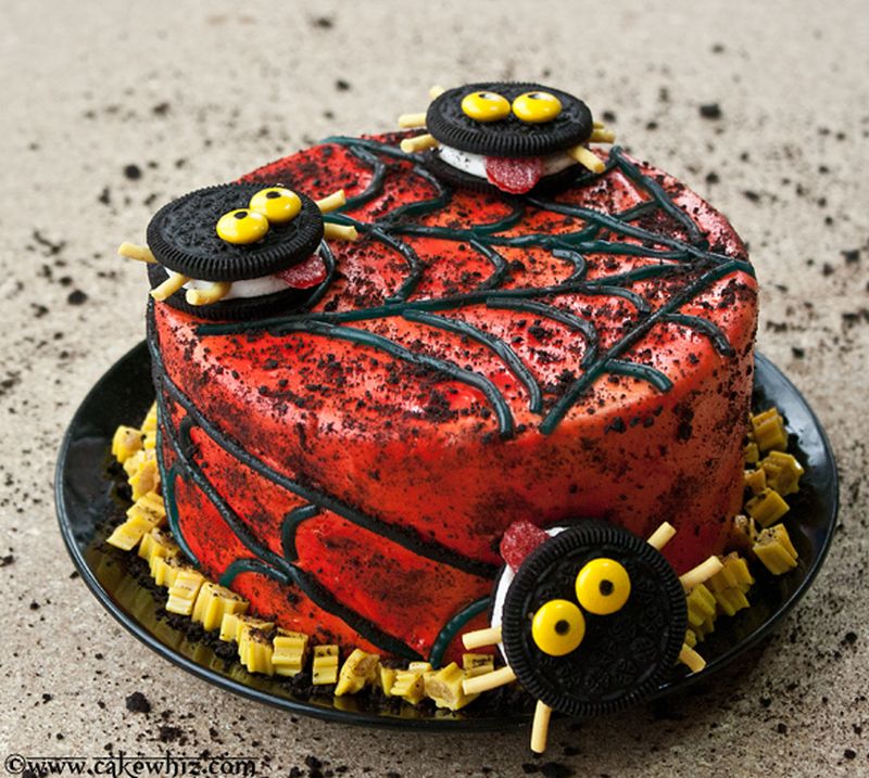 Halloween cake with Oreo spiders and webs