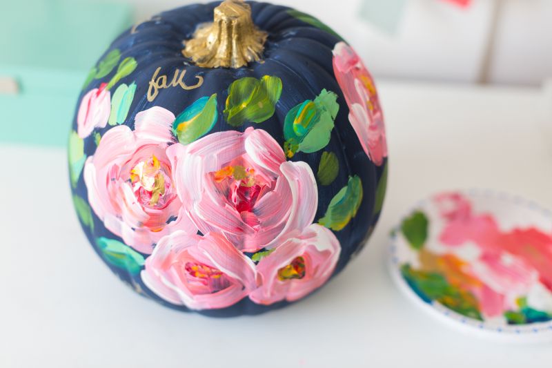 Hand-painted floral pumpkin