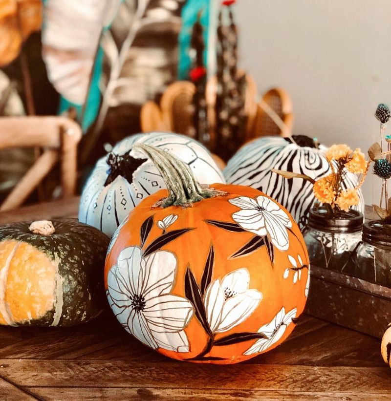 Hand-painted floral pumpkin