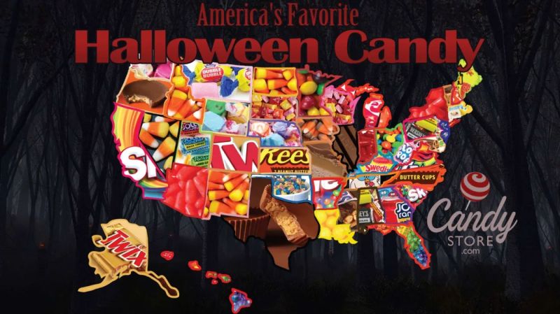 Map for most popular Halloween candy by Candystore.com