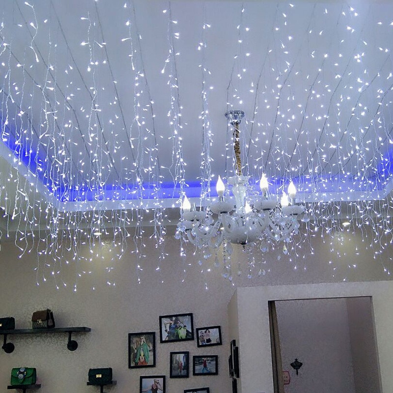 twinkling fairy lights hanging on the ceiling 