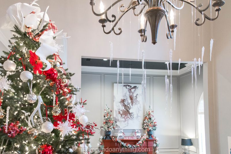 glass icicles suspended down from the chandelier