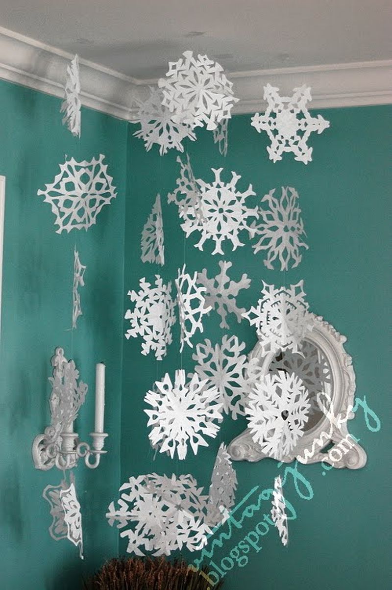 Paper snowflakes on Ceiling for Christmas Decoration  