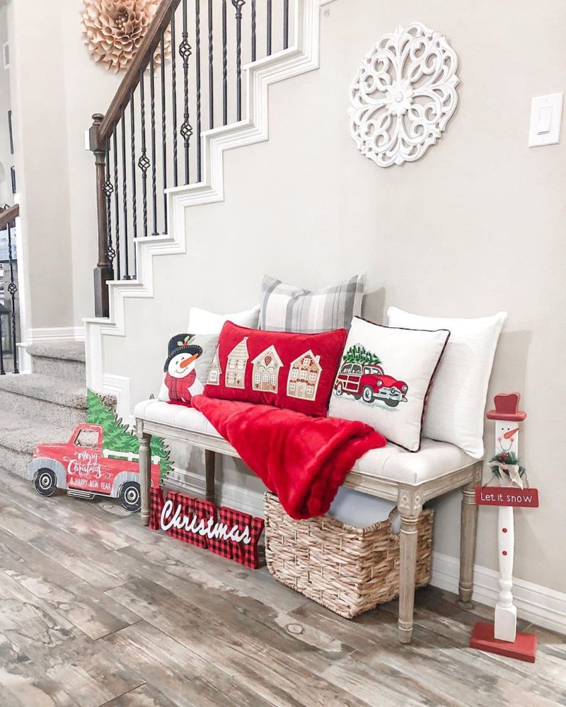 themed cushions for Christmas Entryway Decor