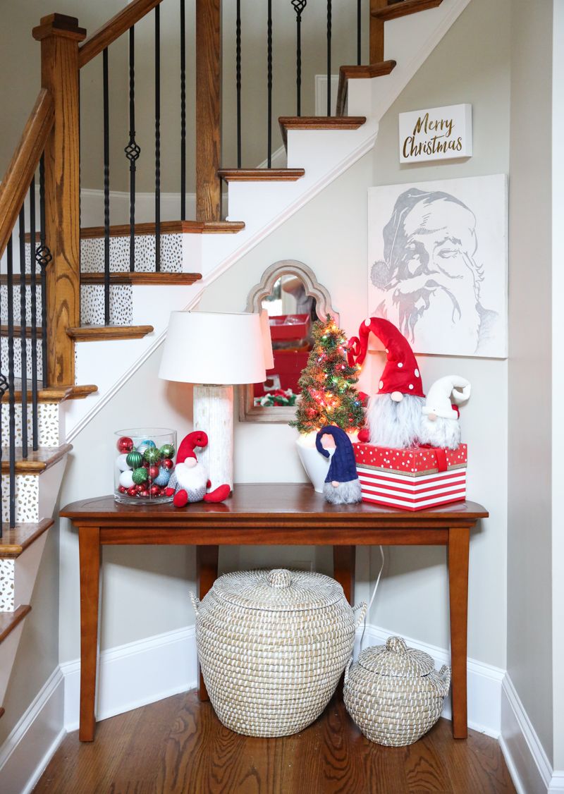 red theme christmas entryway decor  