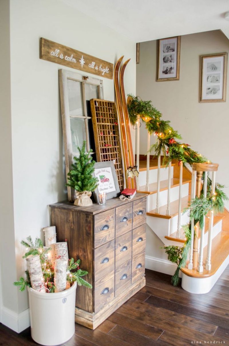 apothecary console in the entryway 
