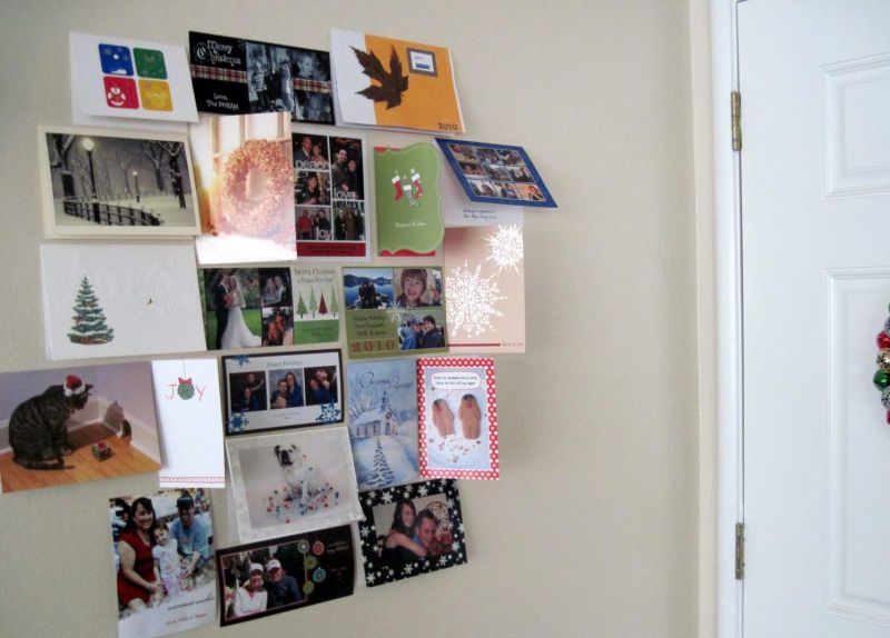 Christmas card display on wall 