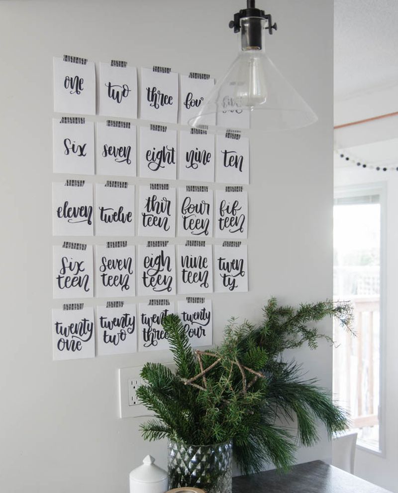 hand-lettered Advent calendar for Christmas wall decor 