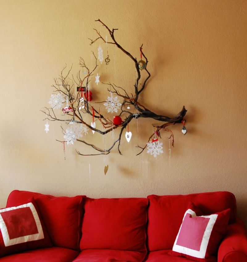 Tree branch Christmas Wall decor idea 