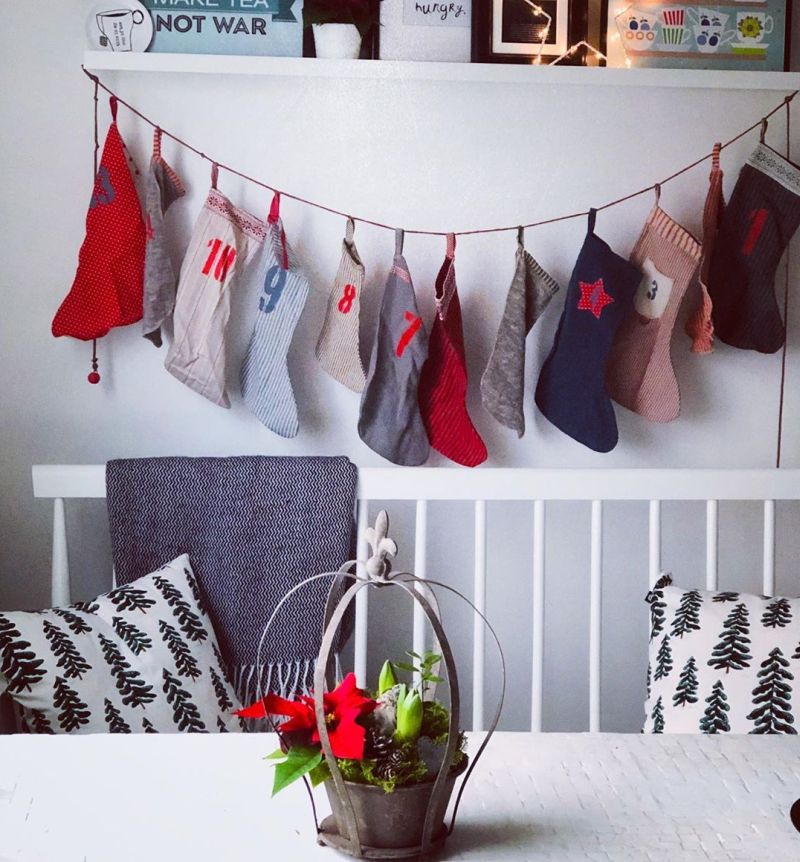 stockings into garland for wall  