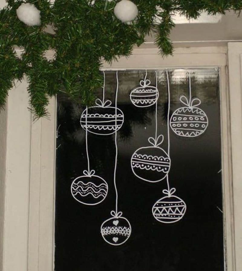 Christmas window decor with chalk 