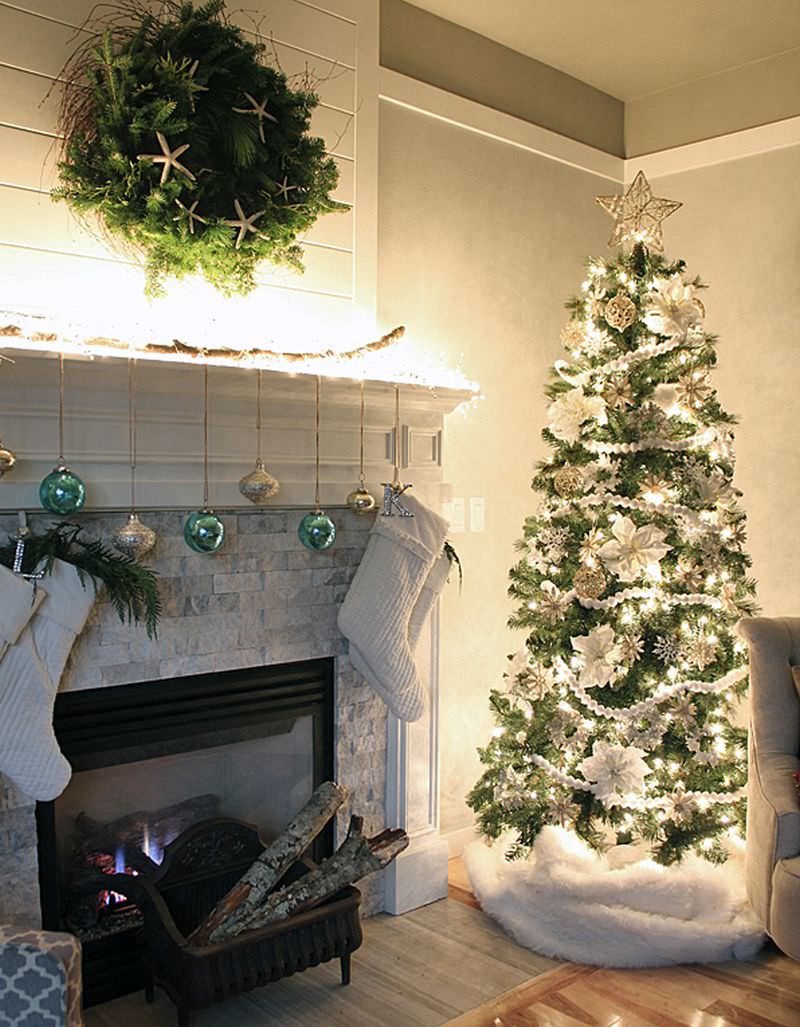 Christmas Fireplace Mantel Decoration with ornaments 