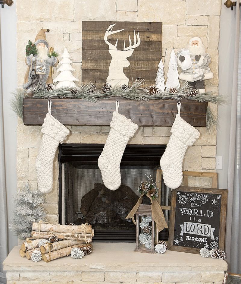 rustic decor elements for Christmas Fireplace Mantel Decoration 