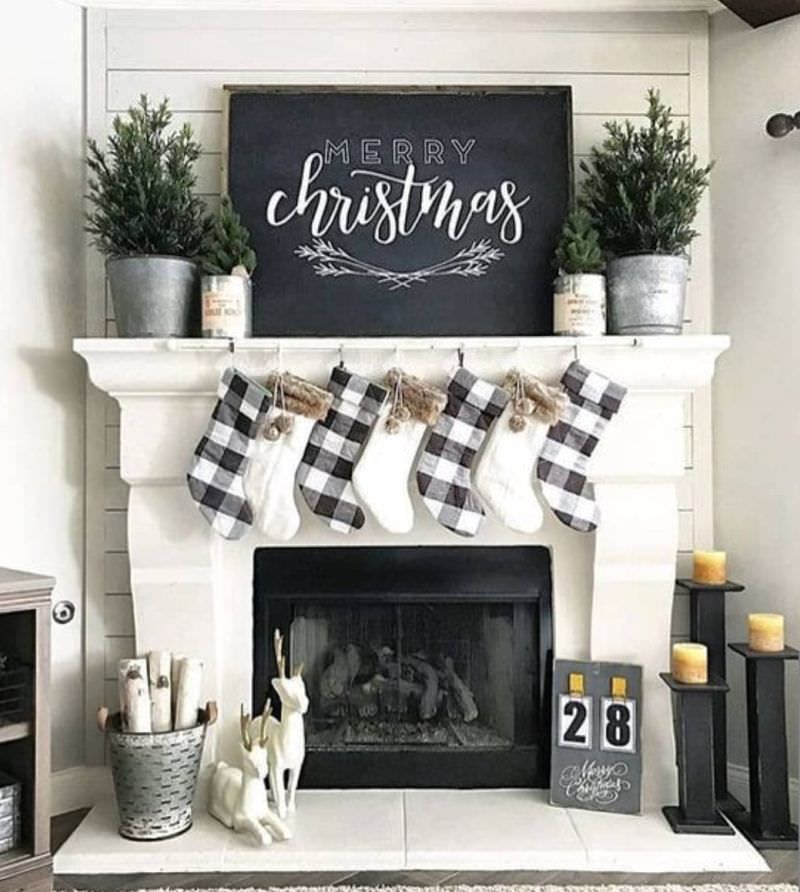stockings hanging over Fireplace Mantel 