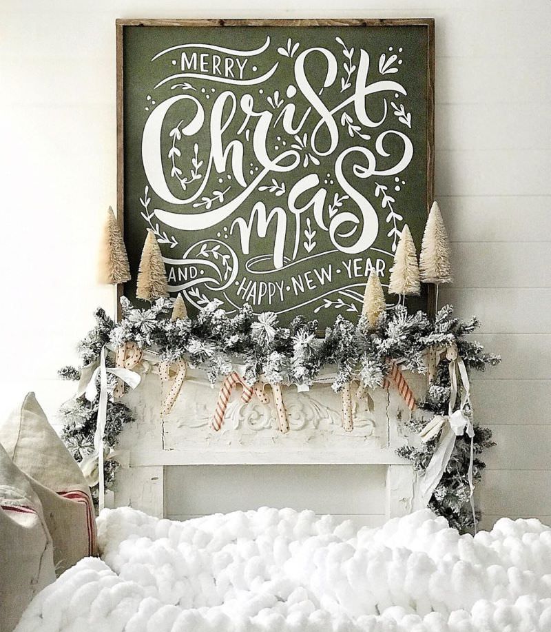 Fireplace Mantel Christmas Decoration with flocked garland 