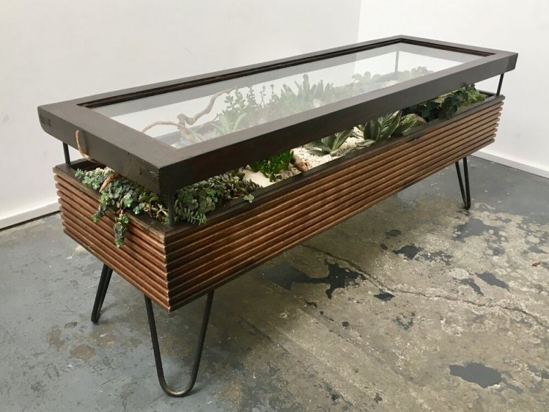 Hackney Botanical Terrarium Tables are made of Reclaimed Wood and Glass