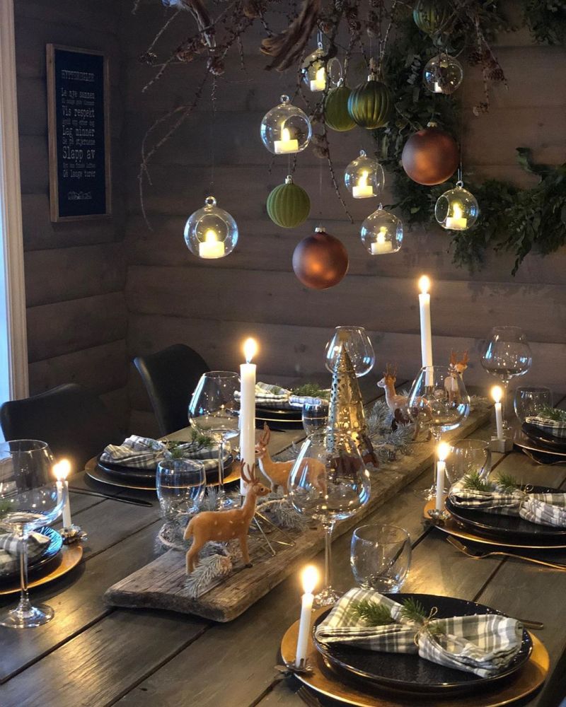 wood plant on the dining table with Christmas centerpieces  