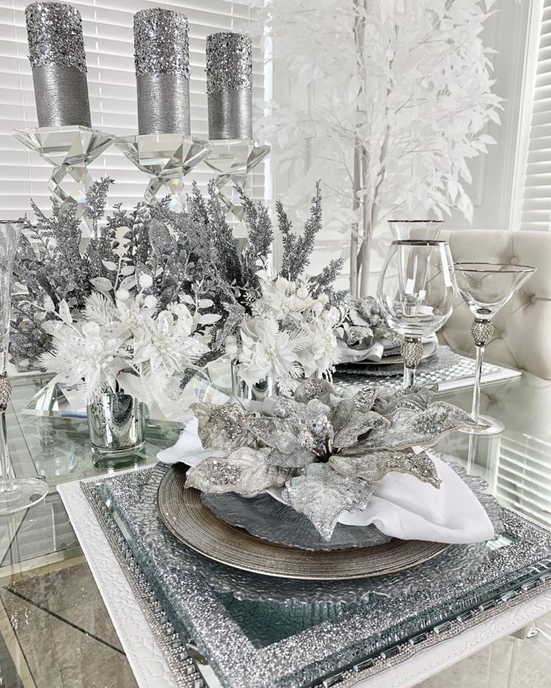 silver themed Christmas tablescape 