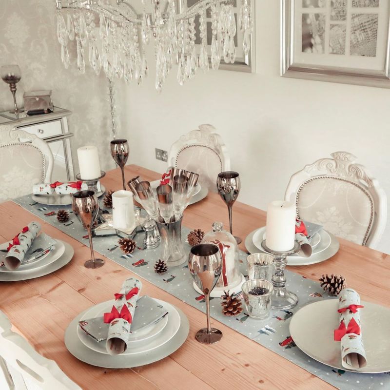 Christmas tablescape with metal glasses 