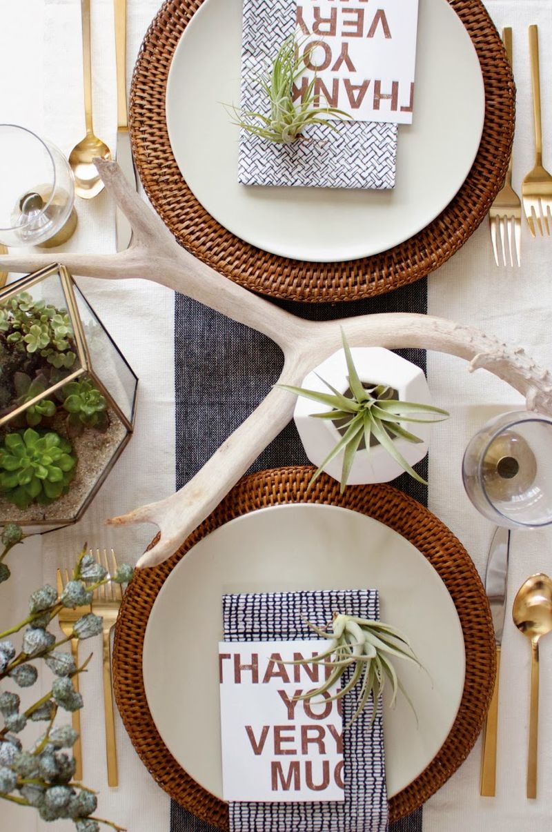 Modern organic Thanksgiving tablescape