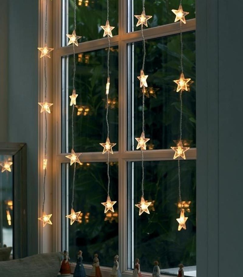 Star lights hanging on Window for Christmas 