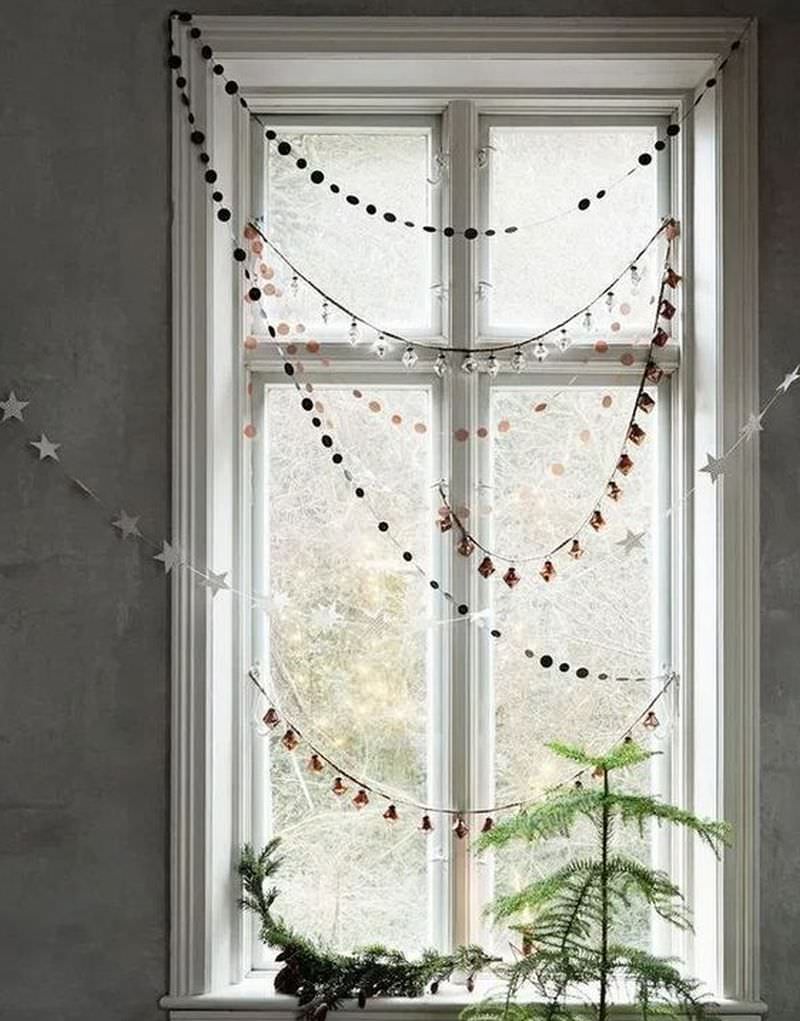 colorful garlands on window 