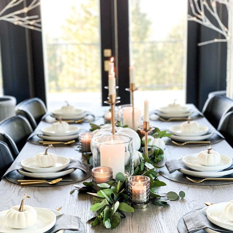 Thanksgiving Table Décor with metal candle holders  