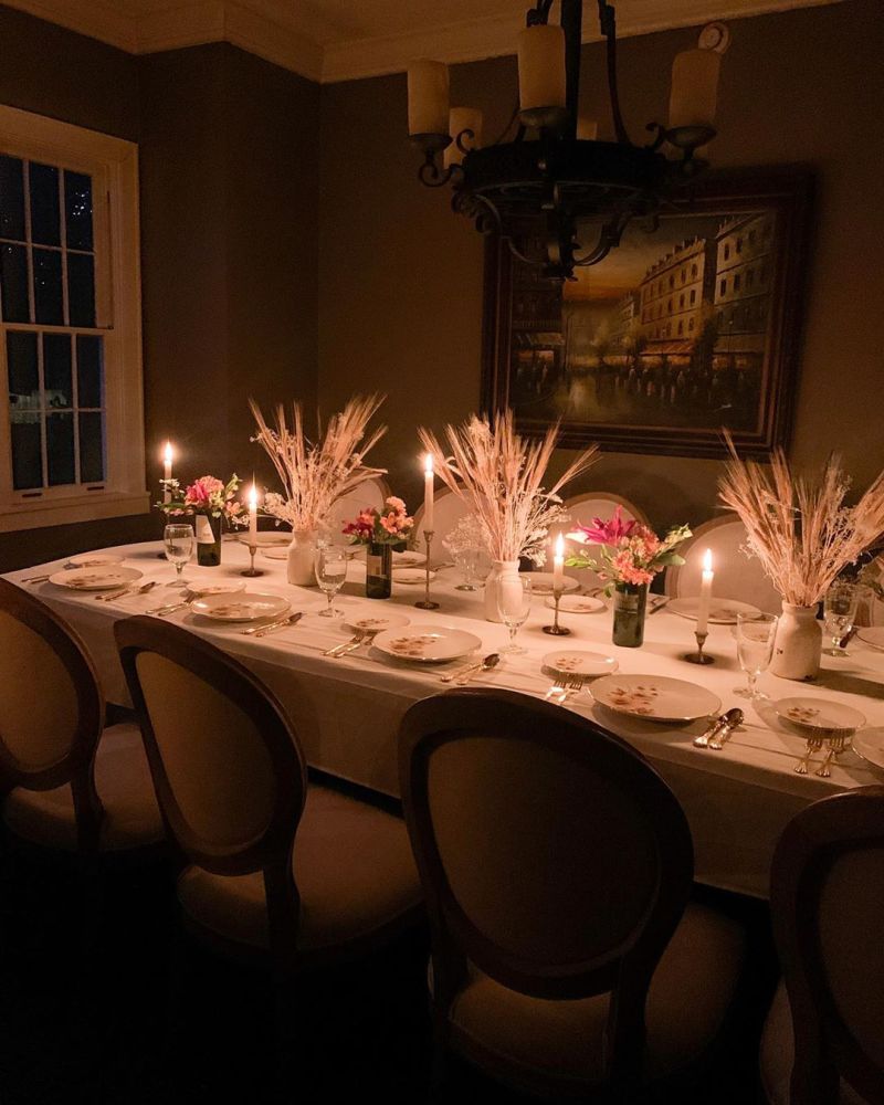 Thanksgiving Table decor with wheat spikes and mason jars  