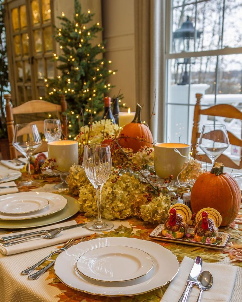 Thanksgiving Tablescape with pumpkins  