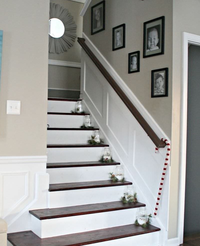 Mason jars on staircase steps 