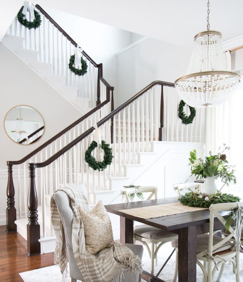 Christmas Staircase with green wreath