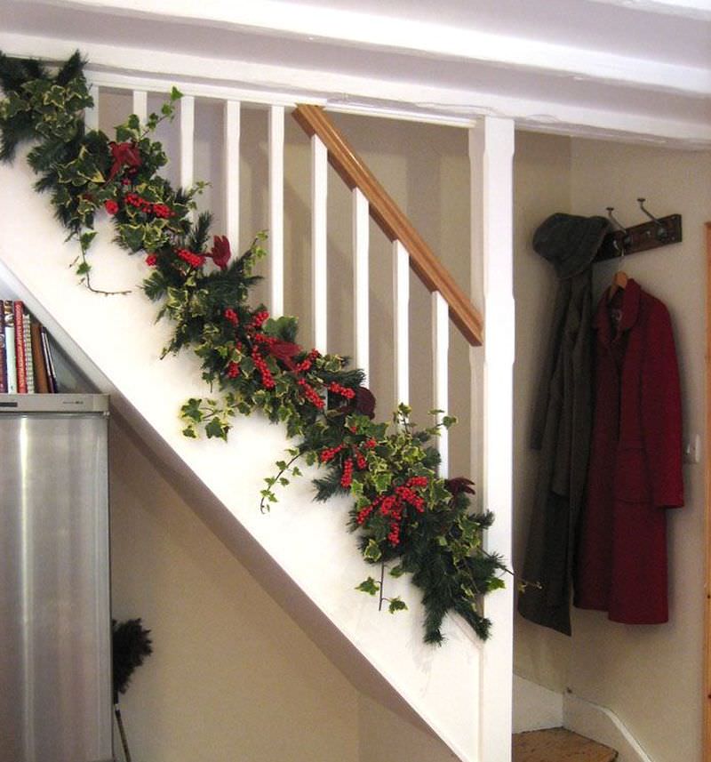 foliage and flowers for Christmas Staircase Decoration 
