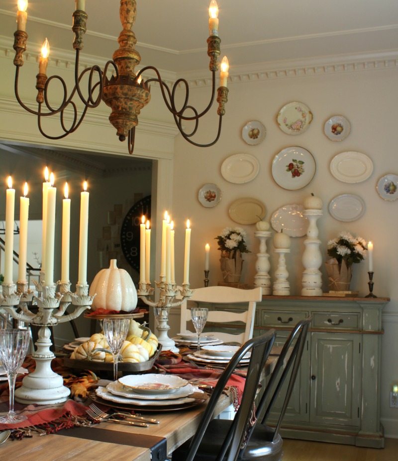 Thanksgiving table decor with antique candelabras