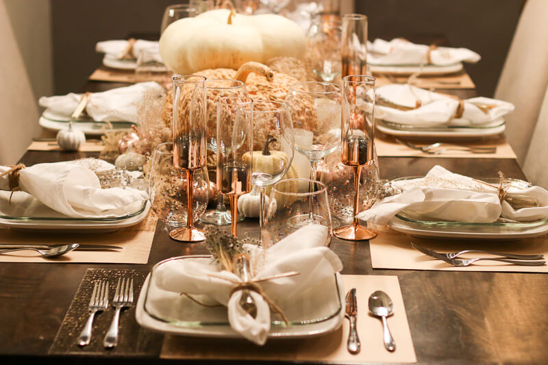 rose gold Thanksgiving table decor