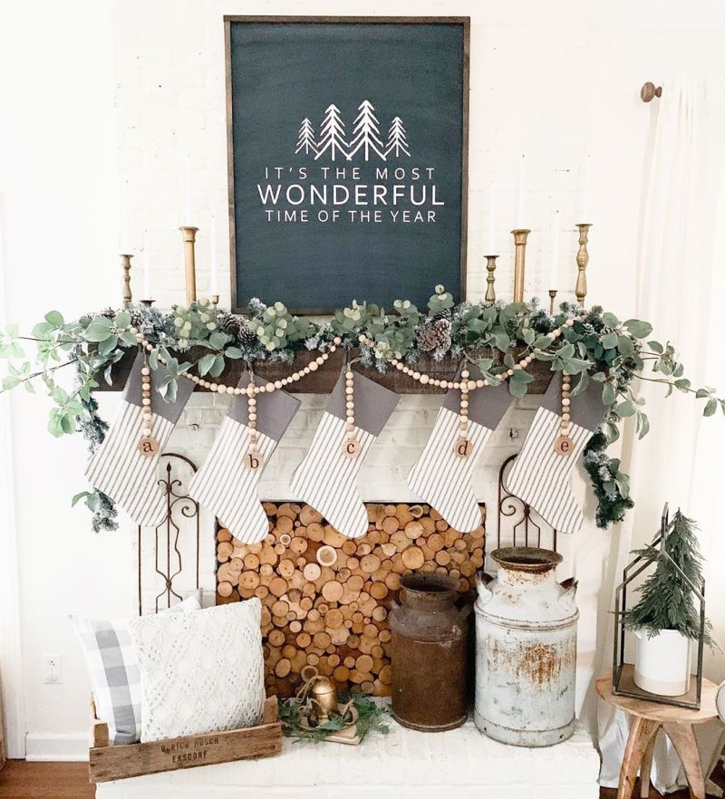 Christmas Fireplace Mantel Decoration with chalkboard 