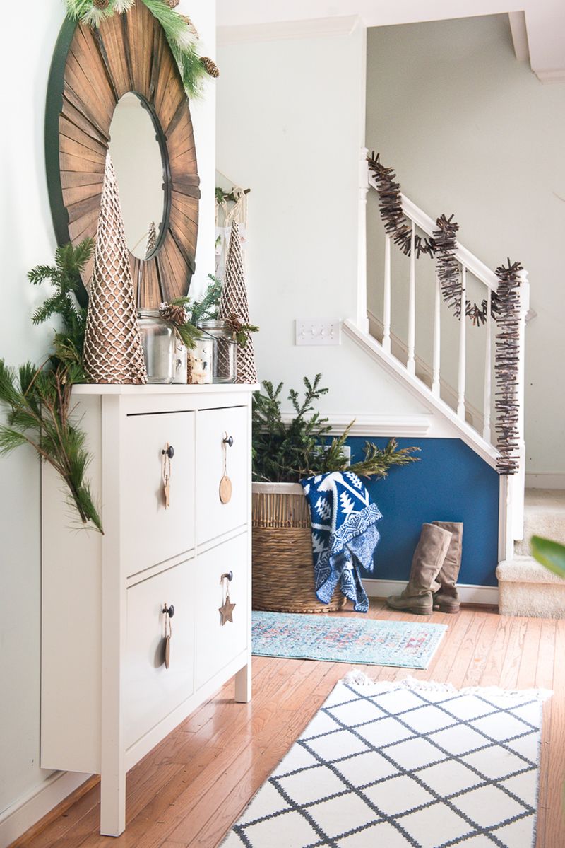 Staircase decor with twig garland 