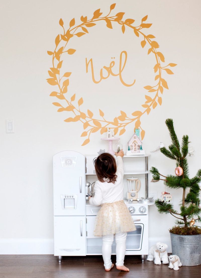Christmas wreath wall decal with Noel wording