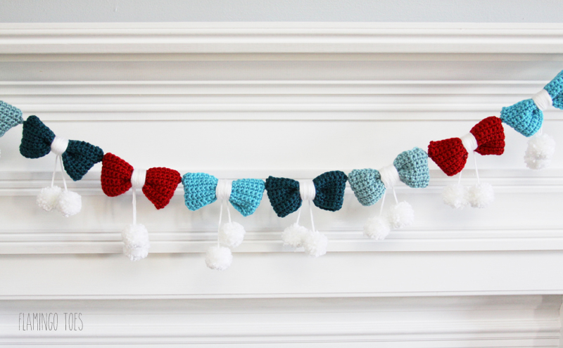 yarn ribbon crocheted into Christmas garland