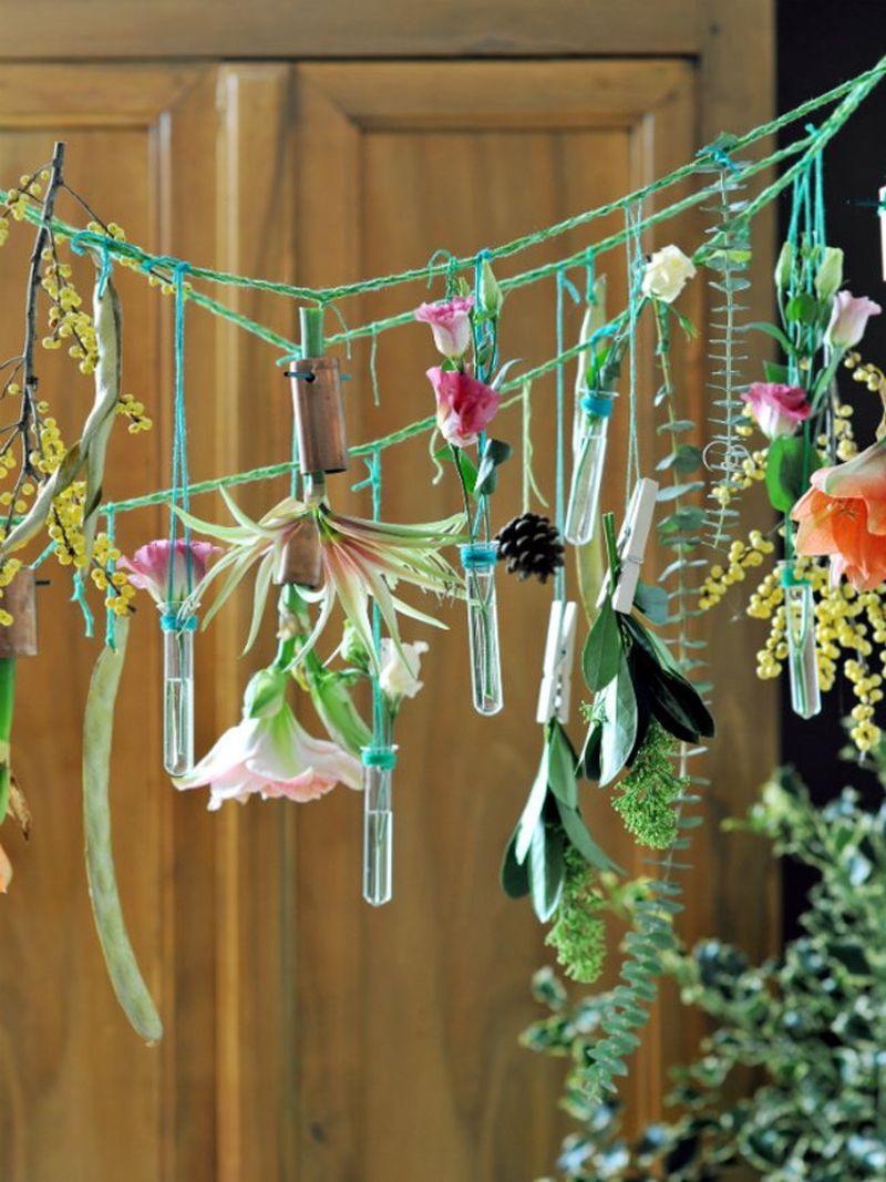 Christmas garland with flowers and glass tubes 