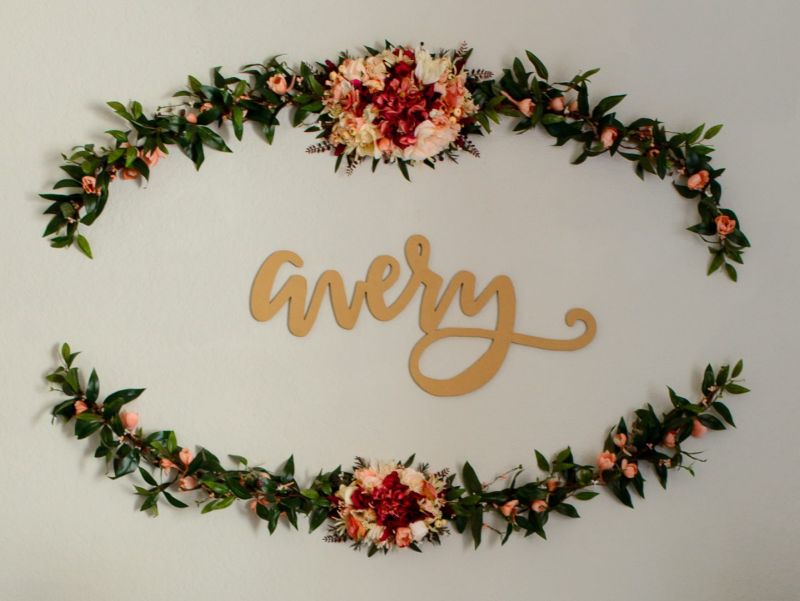 Christmas flower garland on wall  